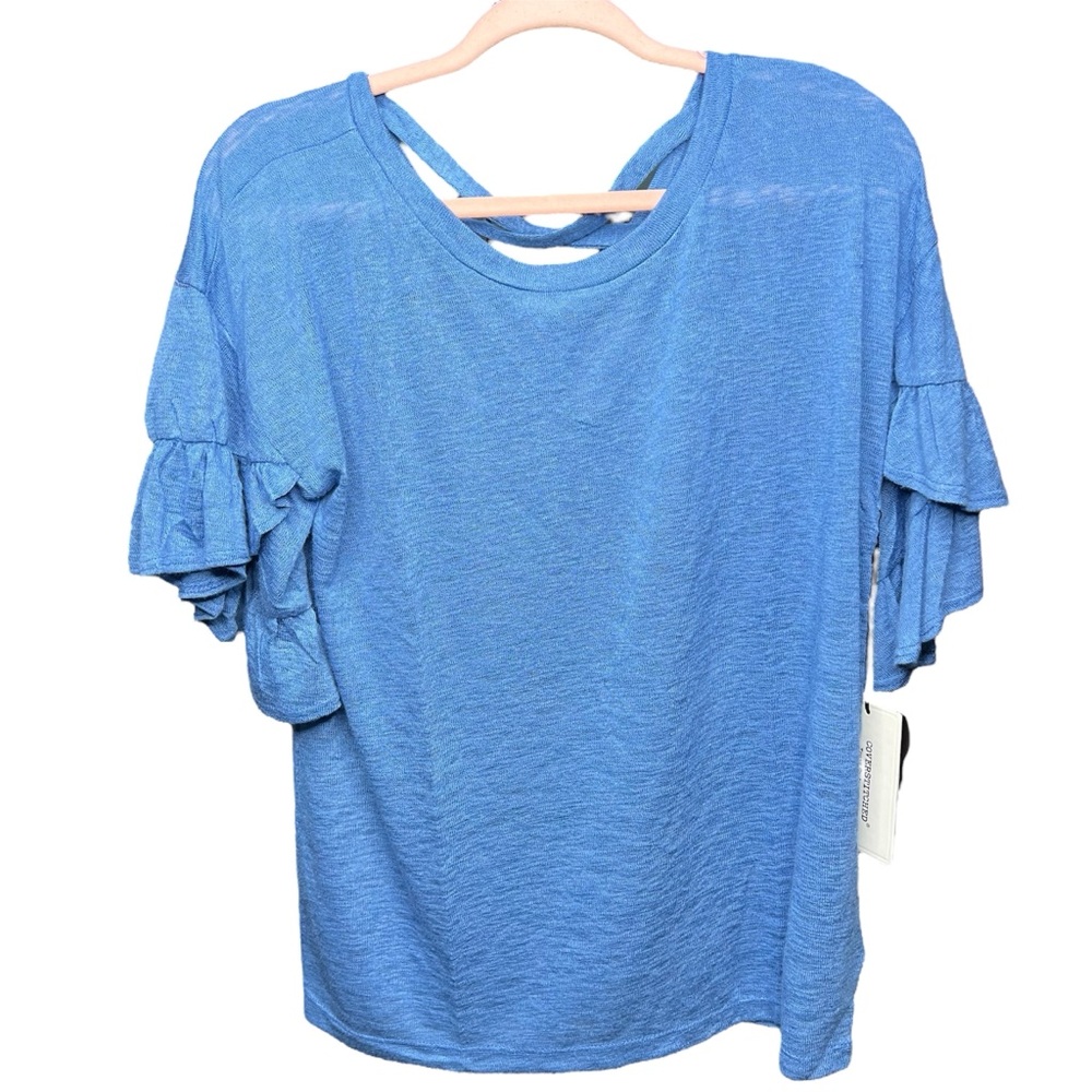 Coverstitched Oversized Blue Ruffle Sleeve Top fits M L XL